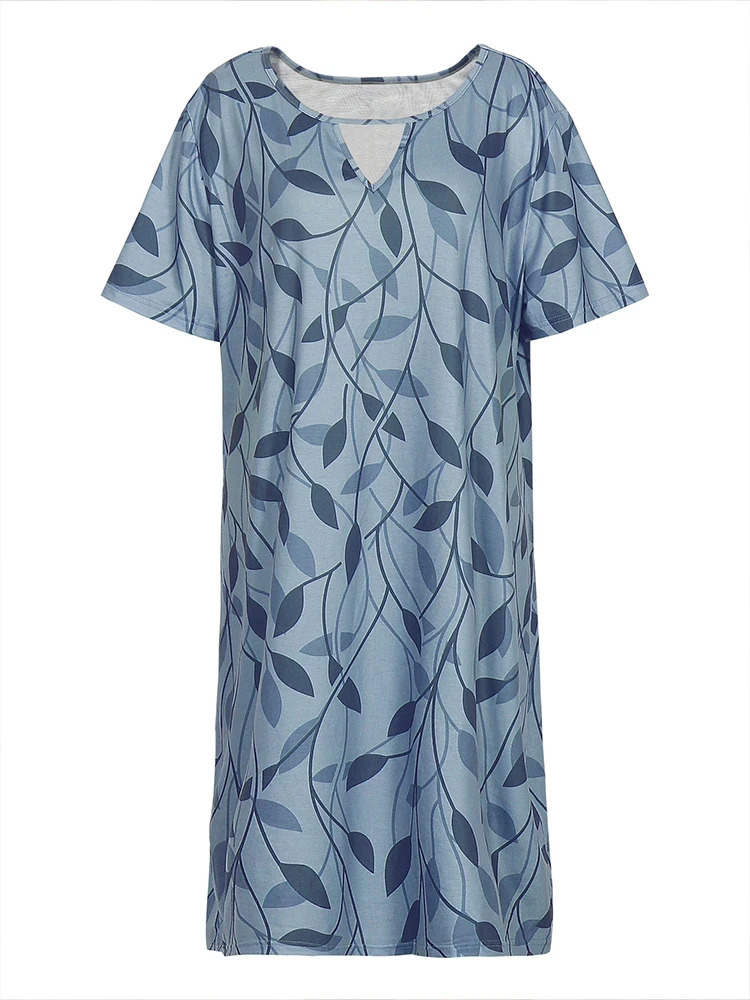Plus Size 2024 Summer Womens Vneck Printed Pattern Dress Loose Zipper 250414Z