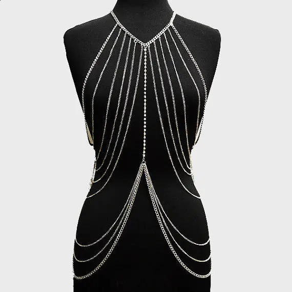 Multi layer womens body chain wire harness womens chest chain shiny and sexy accessories fashionable waist jewelry decoration 250408CJ