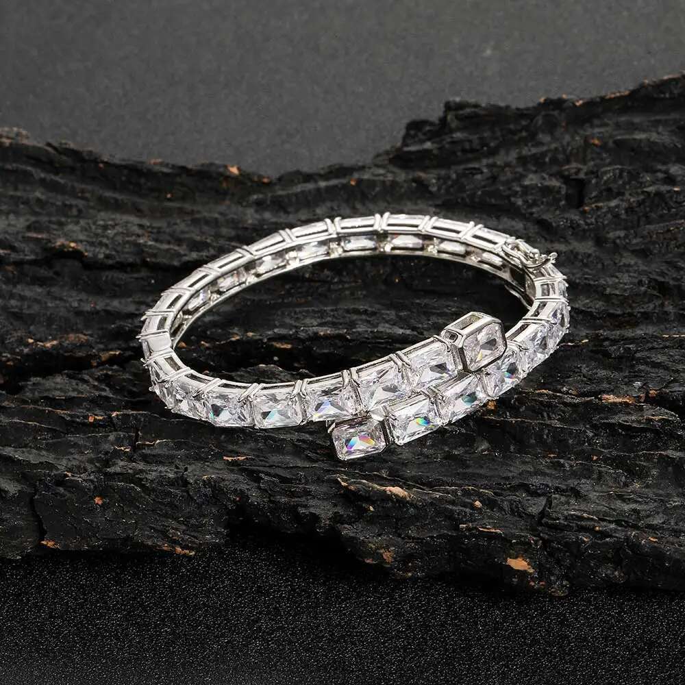EESKEEM Rectangle Zircon Diamond Bracelet for Unisex Luxury Iced out Crystal Bangle for Women Hip Hop Jewelry