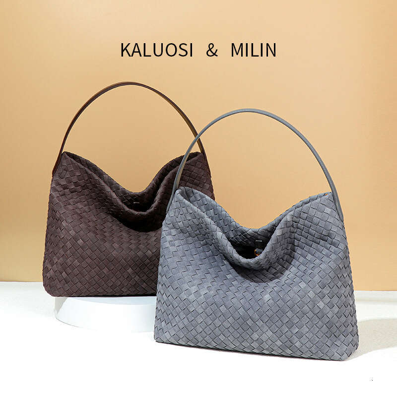 Handmade Beach Bag High End, Large Capacity Women's Woven One Shoulder Crossbody Underarm Bucket Bag, Frosted Suede Tote Bag Kq2