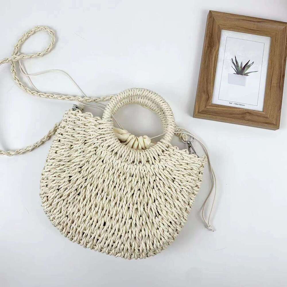 Handmade Beach Bag New Handmade Grass Woven Fashion Internet Famous Single Shoulder Crossbody Women's Sweet And Versatile Handheld Vegetable Bask