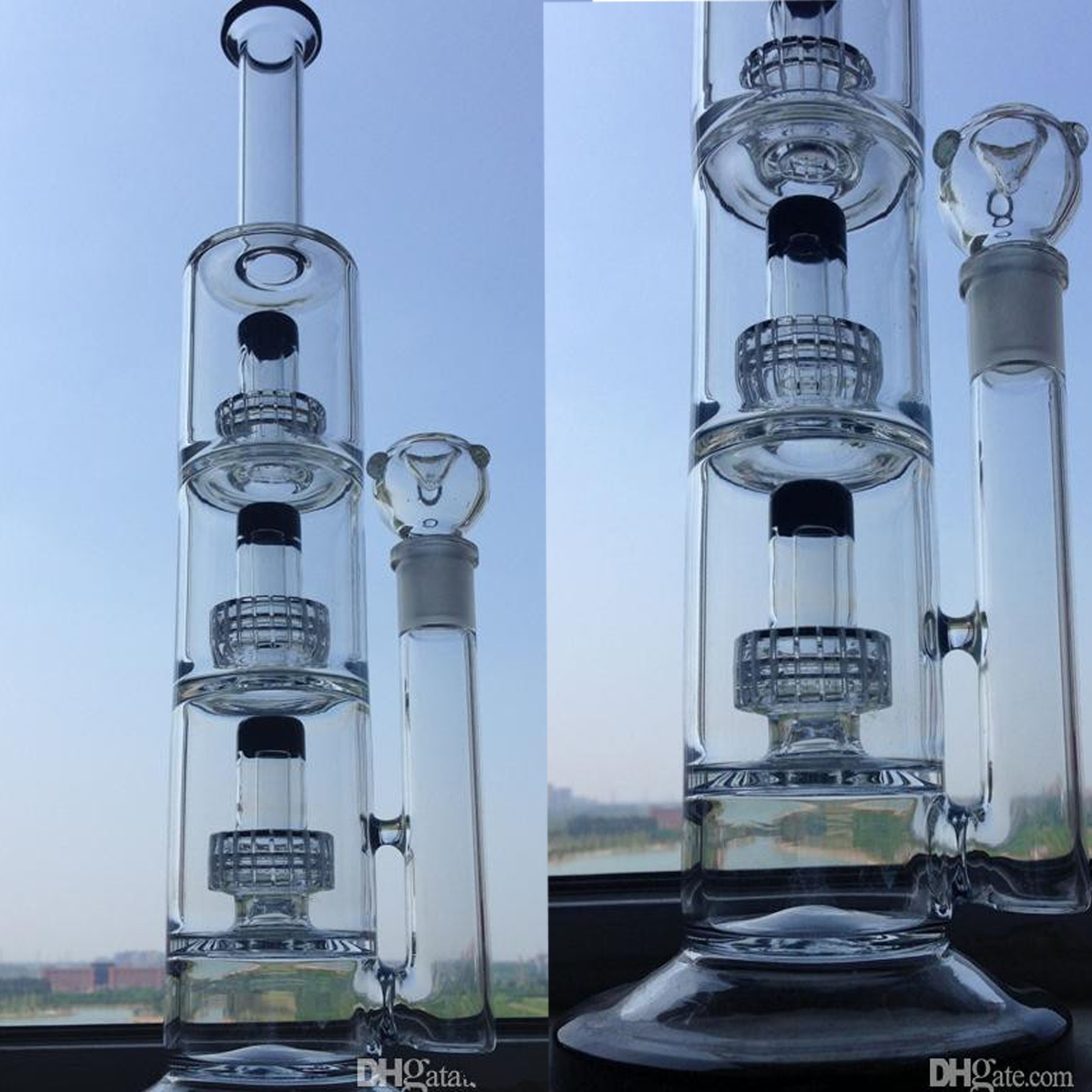 Double Matrix Perc Glass Bong Hookahs Smoking Water Pipes Bubbler Big Glass Recycler Water bongs 16.5inchs tall