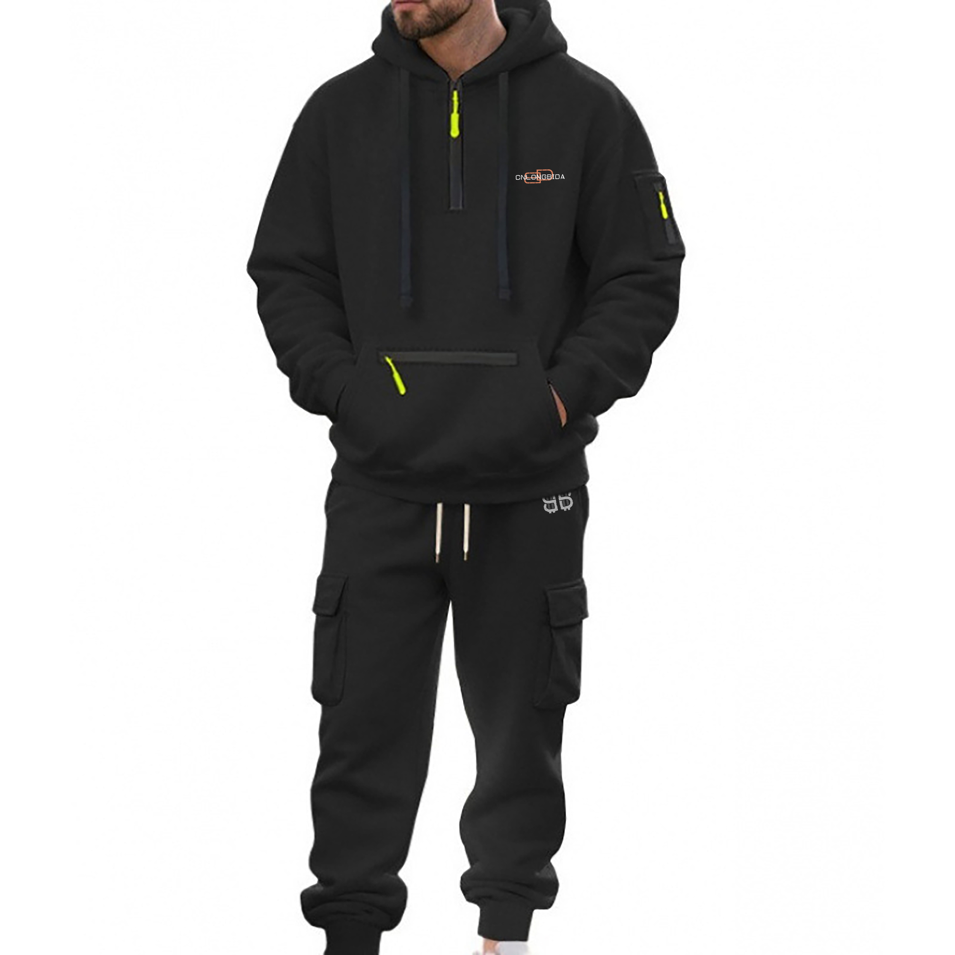 Designer Men's Tracksuits Fleece Hooded Half-Zip Sweatshirt And Loose Sport Pants Set Casual Autumn/Winter Multi-Pocket Fashion Track Suit M-3XL