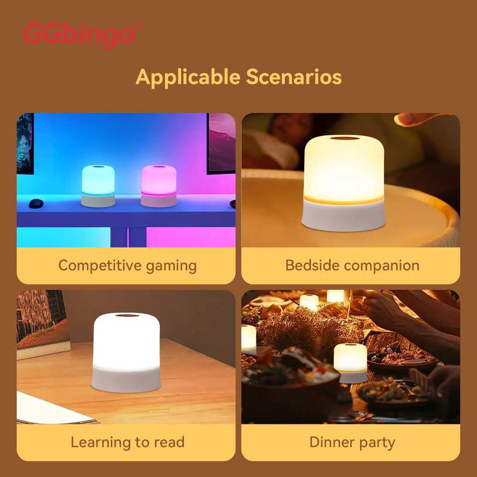 GGbingo Touch Night Light Rechargeable Remote Control Night Light RGB Dimmable Table Lamp Ambient Light for Bedroom Living Room M251114