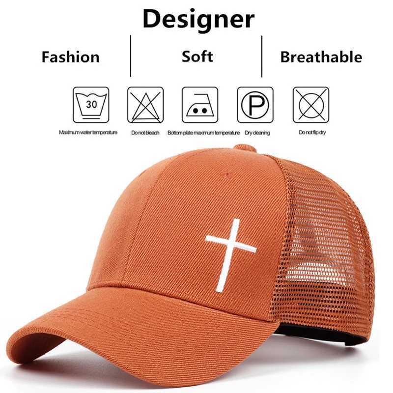 Mens cross embroidered mesh cap breathable baseball cap hip-hop cap summer casual truck cap unisex buckle cap W250414