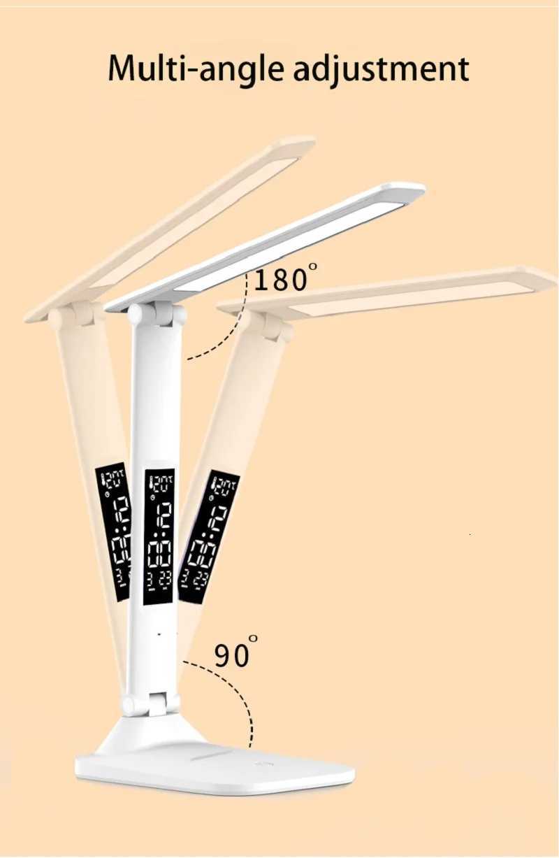 New Led Table Lamp Touch Foldable USB Rechargeable With Alarm Clock Thermometer Dimmable Night Light for Desk Study Reading Lamp M251114