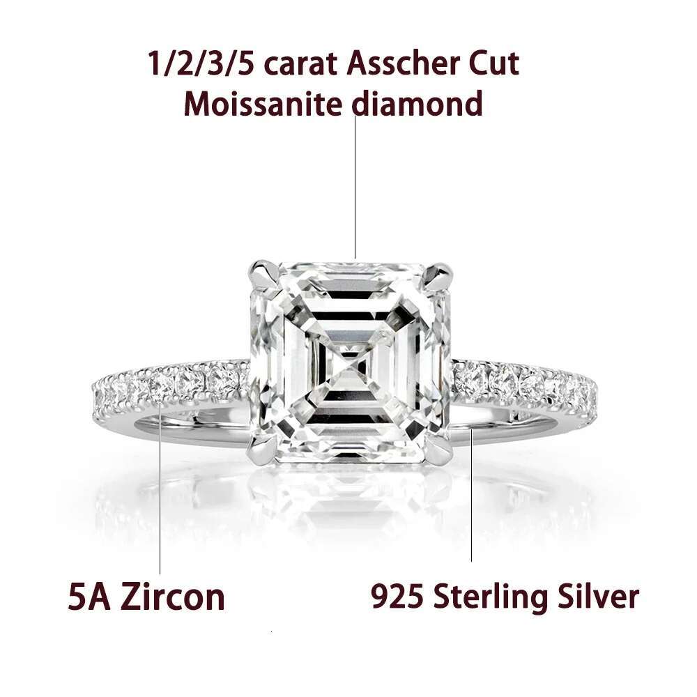 1/2/3/5carat Asscher Cut Moissanite Diamond Engagement Ring with Certificate S925 Silver Square Promise Wedding Rings for Women