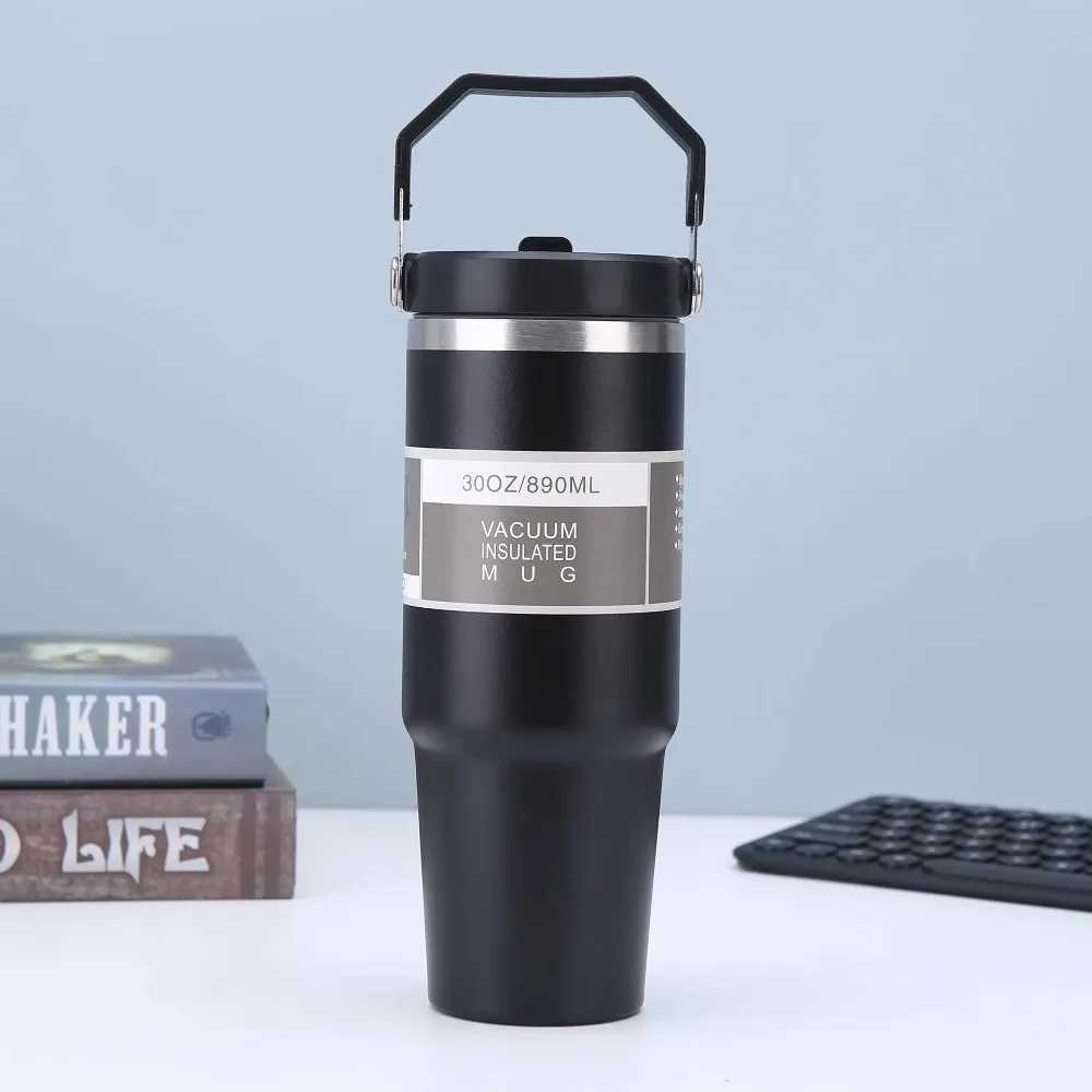 Stainless Steel Thermos Cup with Straw and Handle Portable Car Cup Double Wall Travel Sports Water Bottle Coffee Vacuum Flask C251114