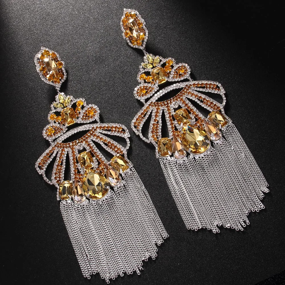 Stonefans Yellow Exaggerated Tassel Earrings Women Halloween Metal Piercing Club Bling Ear Accesories Jewelry Dance 250411