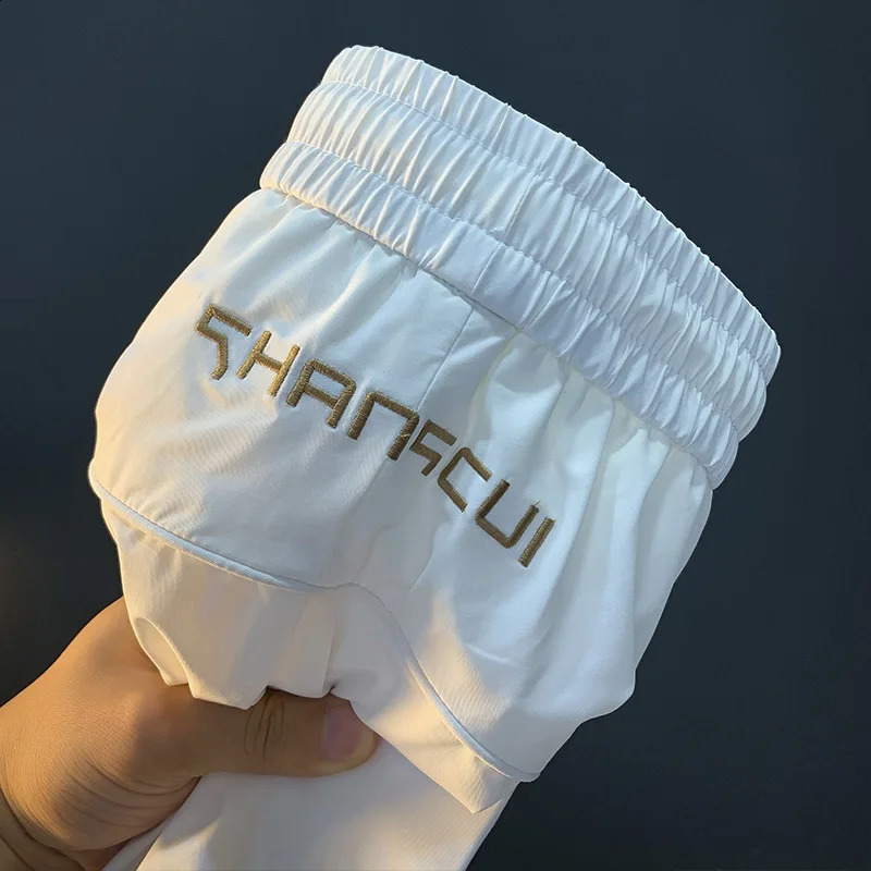 Summer thin casual pants mens white silk breathable cool ankle length black sports pants 250410