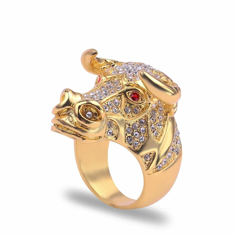 Hip Hop Bling Iced Out Gold Color Stainless Steel Tiger Bull Head Animal Finger Rings for Men Rapper Jewelry Drop 250414