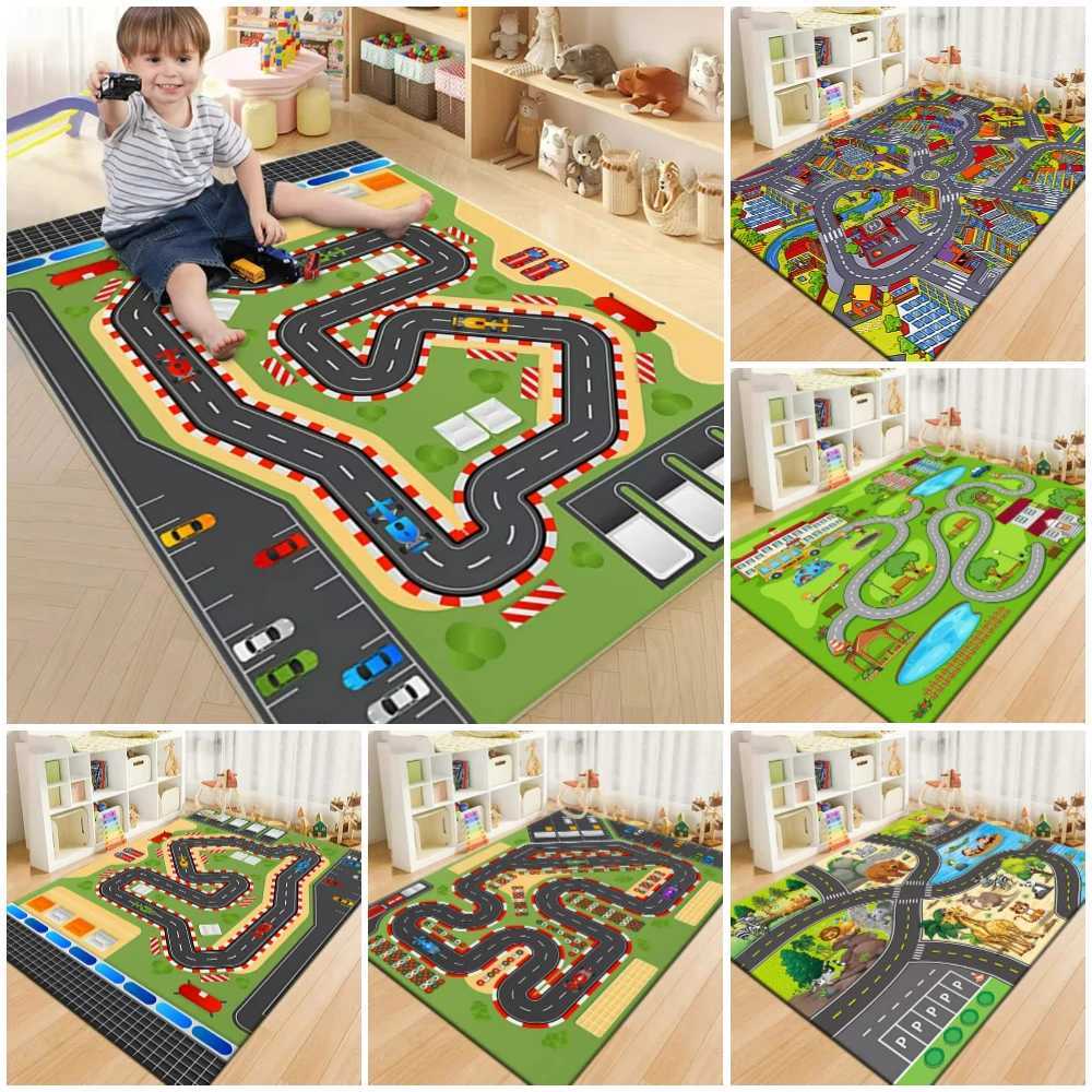 Interactive running track carpet anti slip parking lot game mat suitable for children durable and washable anti slip carpet entrance door S25414