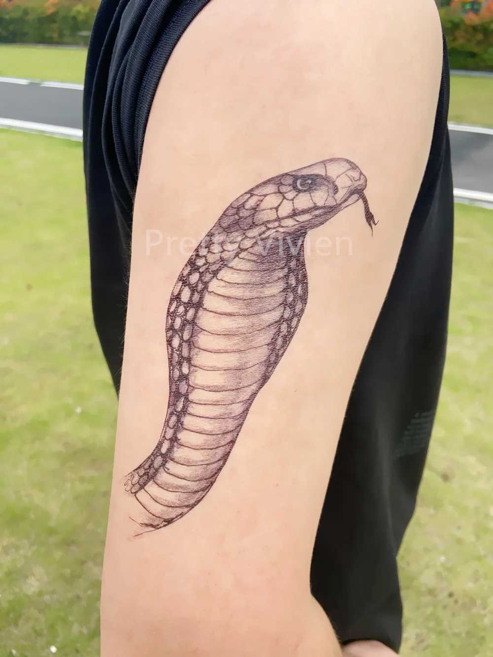 Rocooart large-sized black snake temporary tattoo sticker suitable for women men waist waterproof fake tattoos 3D cobra snake tattoosXJ25414