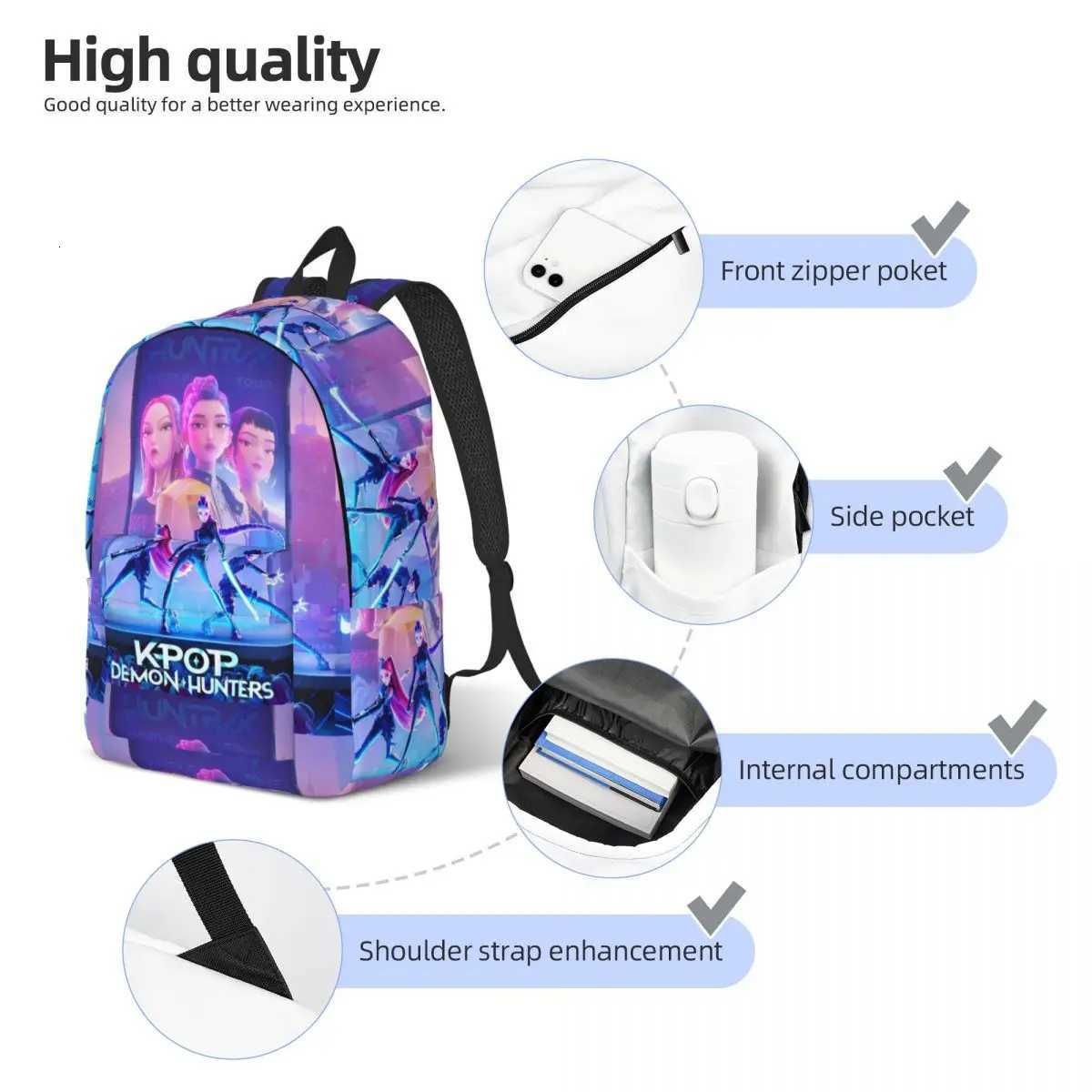 Huntrix Zoey Rumi Mira Backpack for Men Women Cool High School Business Daypack KPop Demon Hunters Laptop Shoulder BagW251113