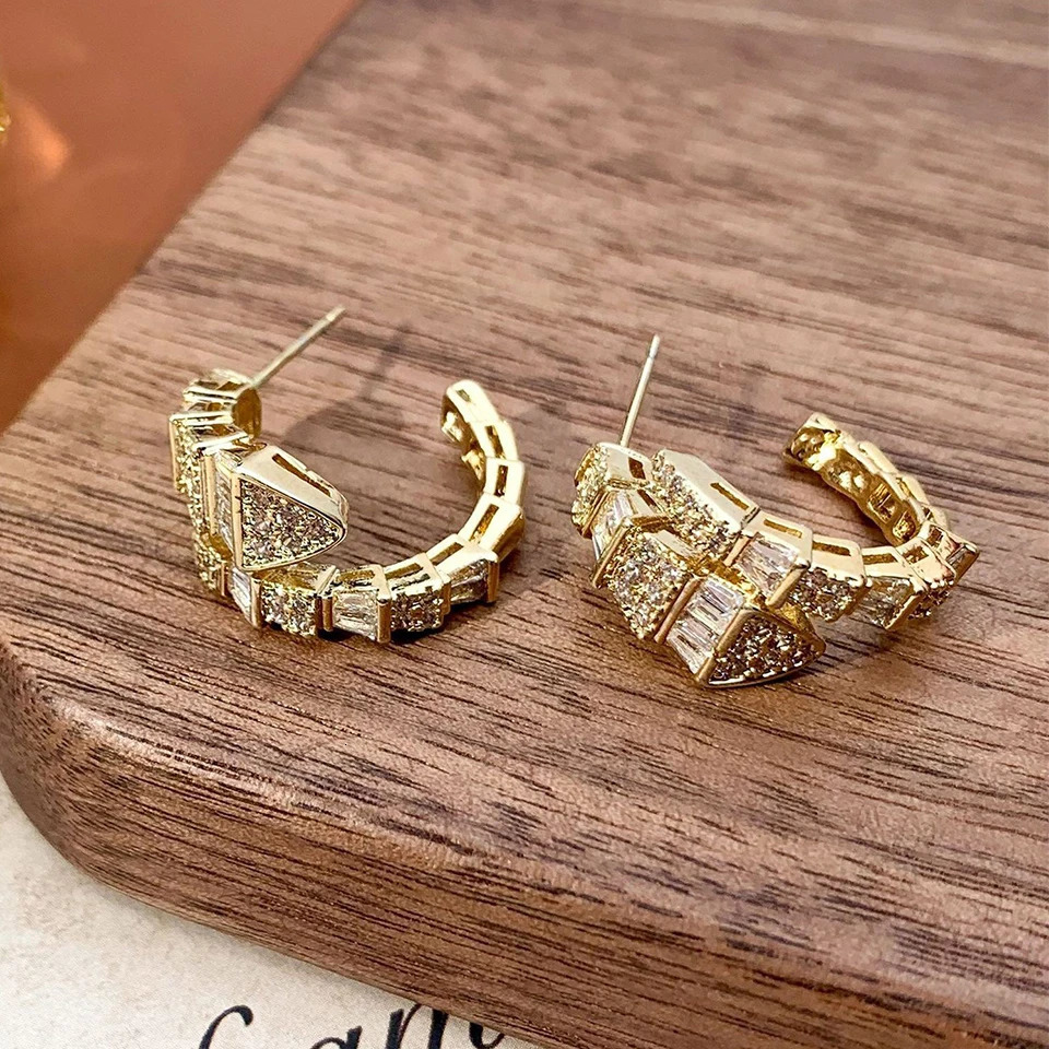 Yupsk Trendy Shiny Zircon Snake Bone Shaped Earring for Women White Gold Color Crystal CZ Exquisite Party Jewelry251113