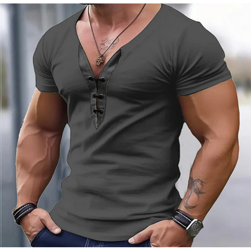 Summer Mens V-neck Splicing Sports Fitness and Leisure Youth Short sleeved T-shirt Whole Order