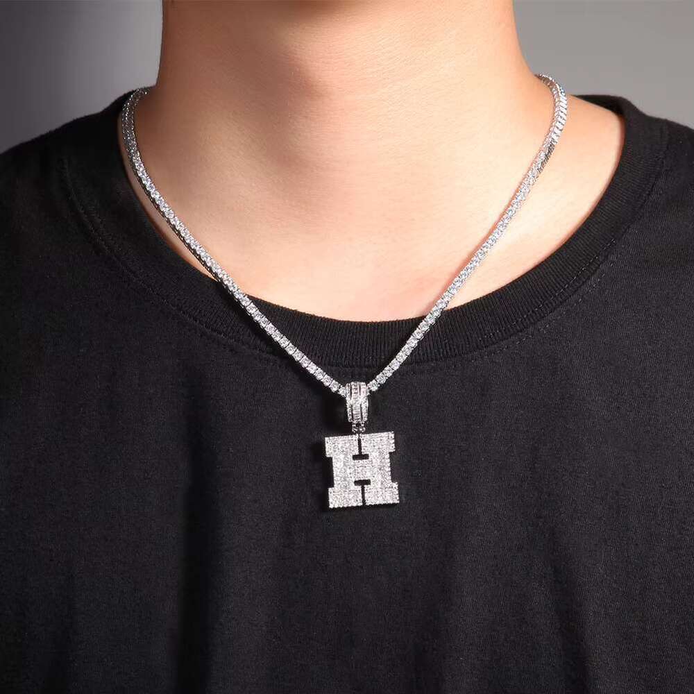 Letter 'S' Hip Hop Pendant Necklace - Authentic Pyroxene Gemstone for a Stylish Look