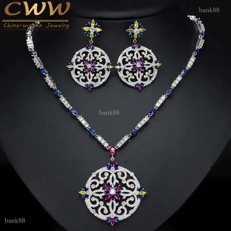 CWWZircons Vintage African Multi Color Cubic Zirconia Wedding Big Long Drop Necklace and Earrings Bridal Jewellery Set T105 CX200808