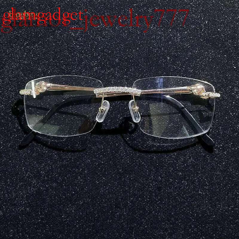 NEW Designer Custom Hip-hop Jewelry Clear Lens Plated VVS Moissanite Glasses Gold for Men Women Yellow Sunglasses Gift Box AlloyMoissanite glasses