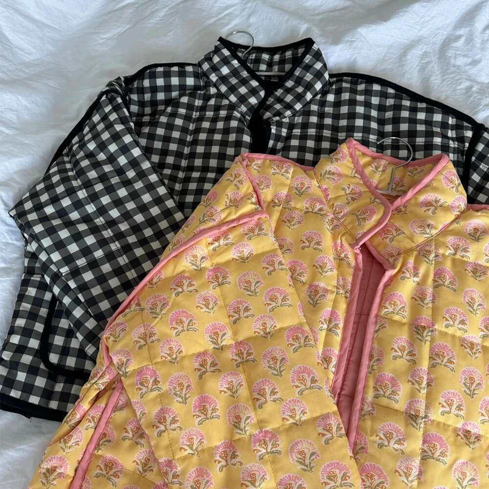 Designer Clothes Suninheart Print V Neck Cotton Jacket Fashion Long Sleeved Quilted Coats Single Breasted Loose Coat Autumn New Outerwear