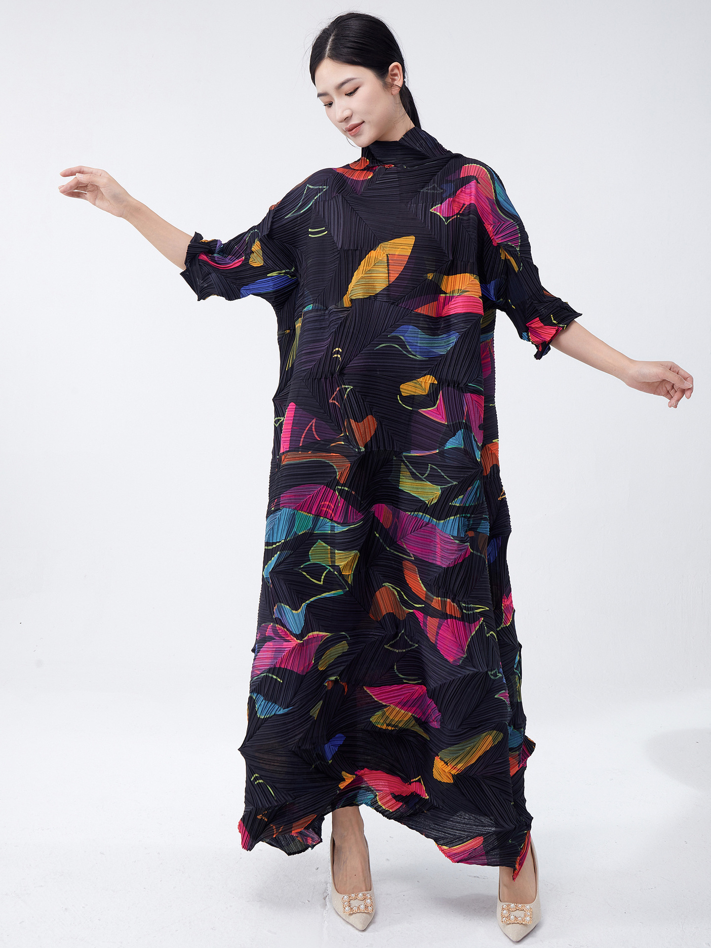 dongdumaoyi Elegant Plus Size Women's Long Skirt with High-End Print Design - Fashionable Loose Fit Temperament Dress