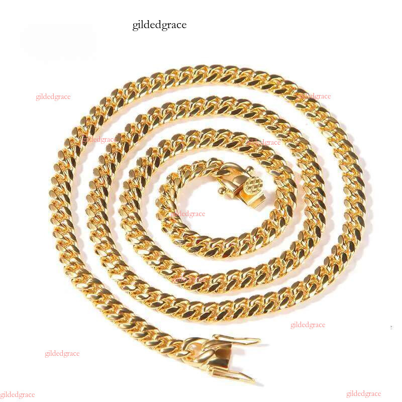 8mm/10mm/12mm/14mm/16mm Miami Cuban k Chain Stainless Steel Mens 14K Gold Chains High Polished Punk Curb Necklaces NO2