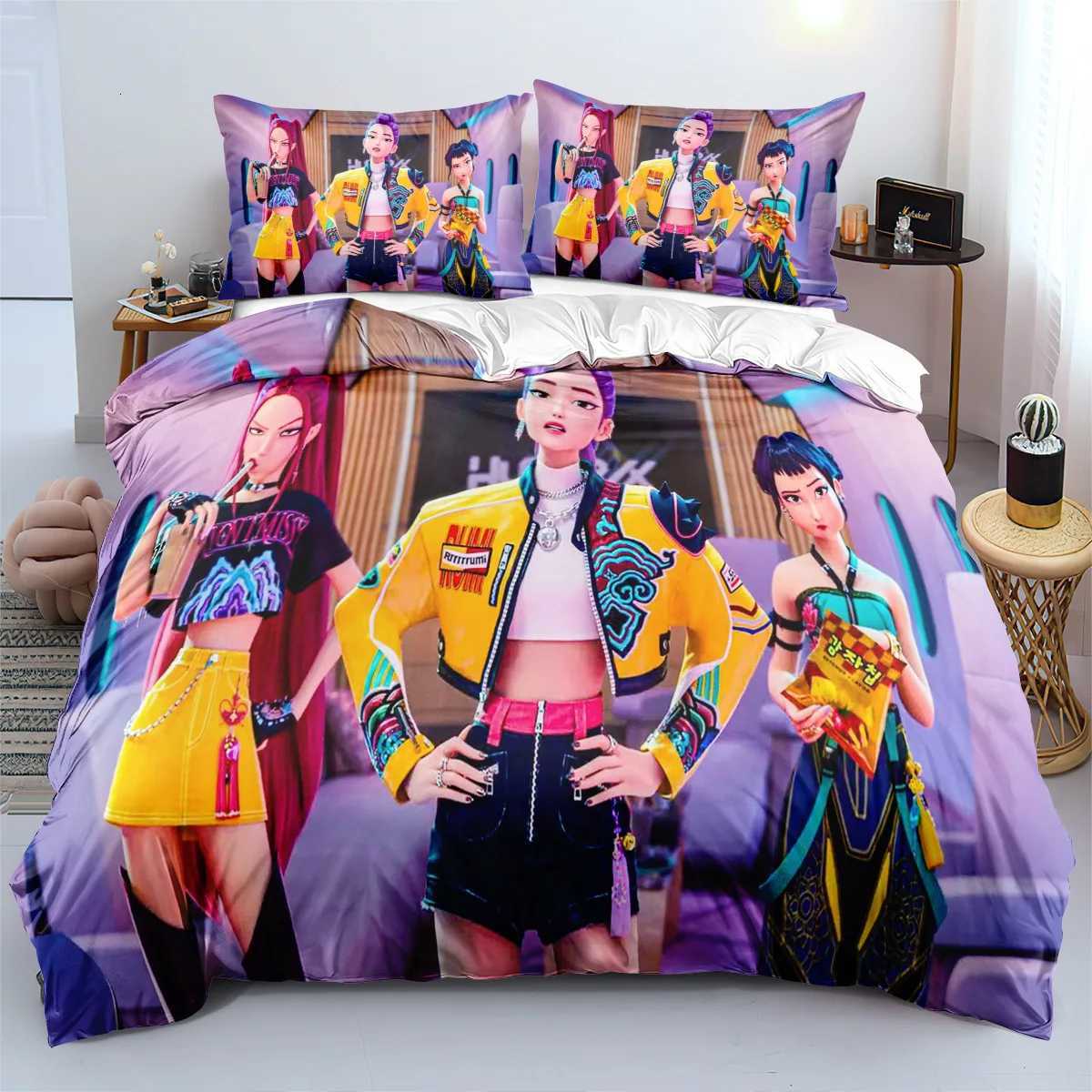 Hip Hop Kpop Demon Hunte Bedding Set Luxury Rumi Mira Zoey Quilt Cover Pillowcase Girls Bedroom Bed Sack Pillowslip 2025 Z251113