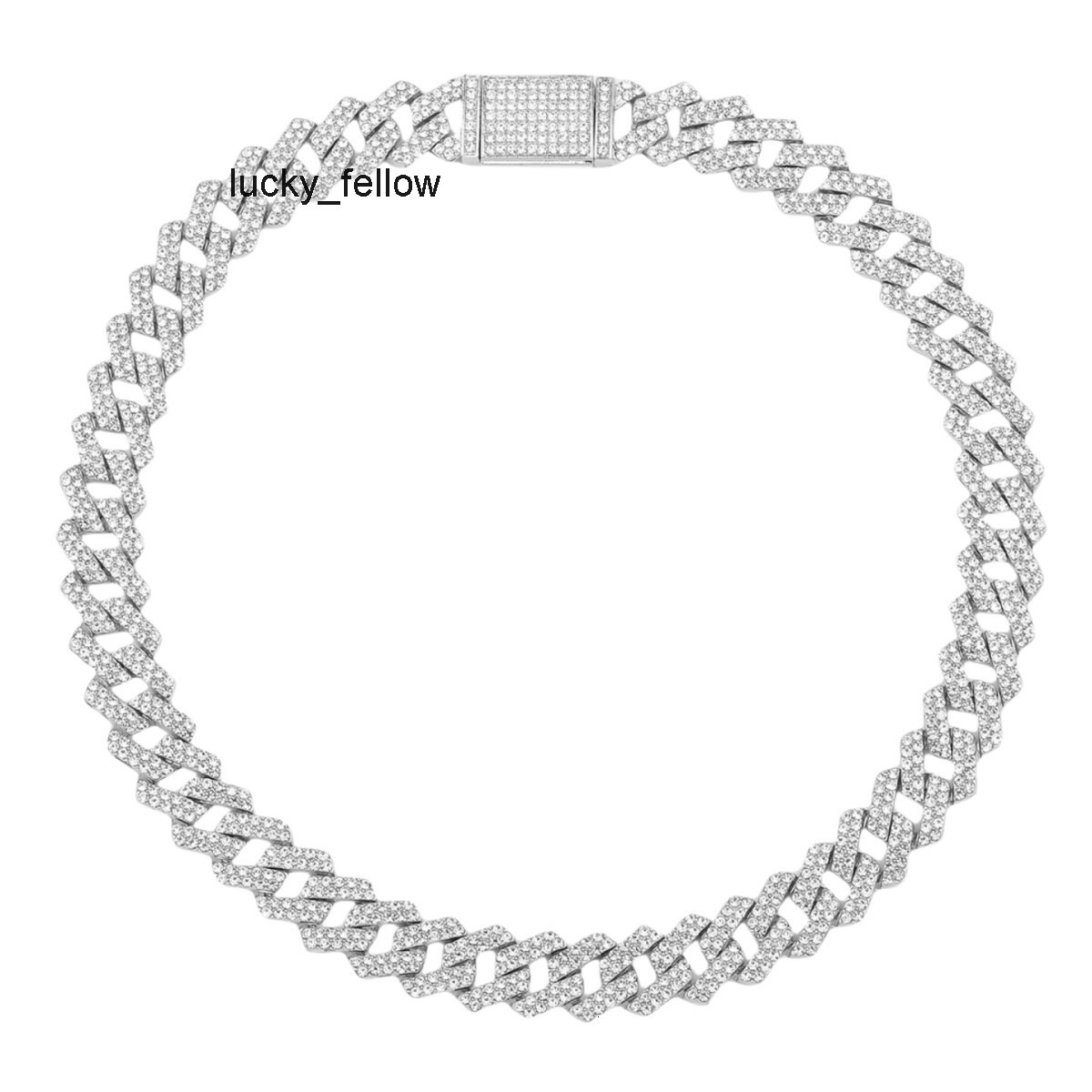 European American Trend Hip Hop Personality 60cm Silver Box Buckle 20mm Full Diamond Cuban Chain Fashion Chains Necklace