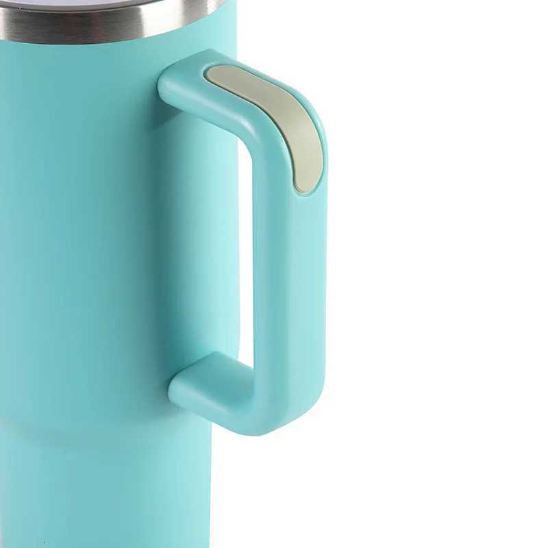 40oz Stainless Steel Vacuum Insulated Cup smooth flat glass with handle and Straw Thermal Travel Mug Coffee Cup Dropshipping C251114