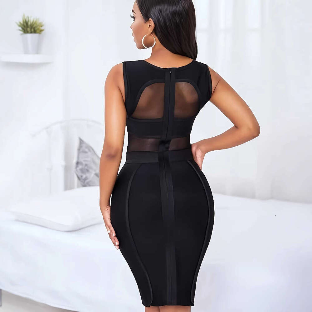 Mm Sexy Mesh Wrapped Butt Straw Bandage Evening Dress