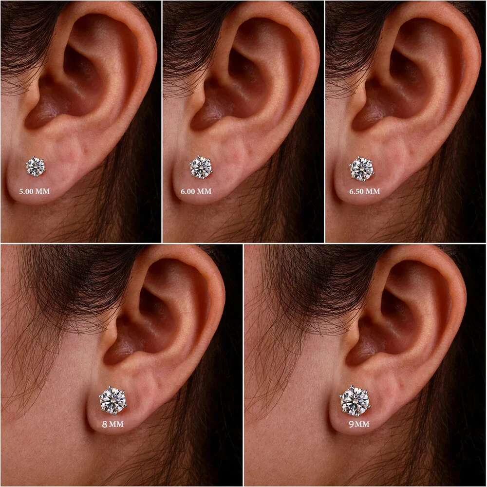 2 Carat Classic Moissanite Stud Earrings 925 Sterling Silver For Women 6-Claw D Color Sparkling Diamond Round Ear Studs with GRA