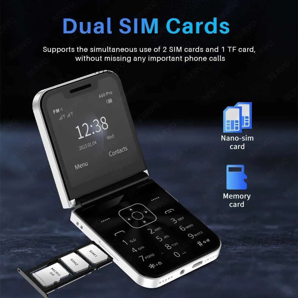 Cell Phones Servo A50 Pro flip dual SIM card GSM electric torch automatic call recording 2.4-inch screen foldable phone C-type H240