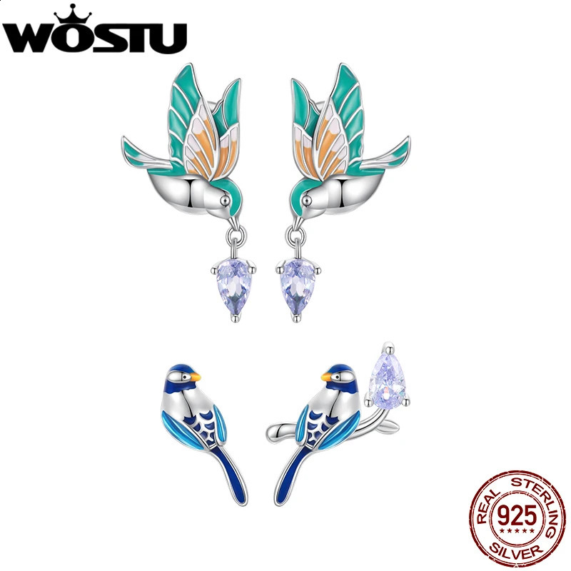 WOSTU 100% 925 sterling silver kingfisher stud earrings suitable for womens wedding fashion anniversary jewelry 250409