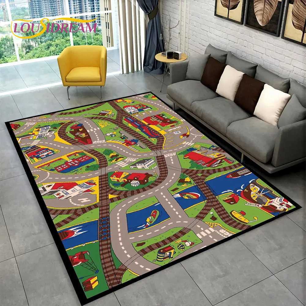 Childrens game mat road urban transportation game room area carpet carpet for living room and bedroom decoration childrens game non slip floor mat S25