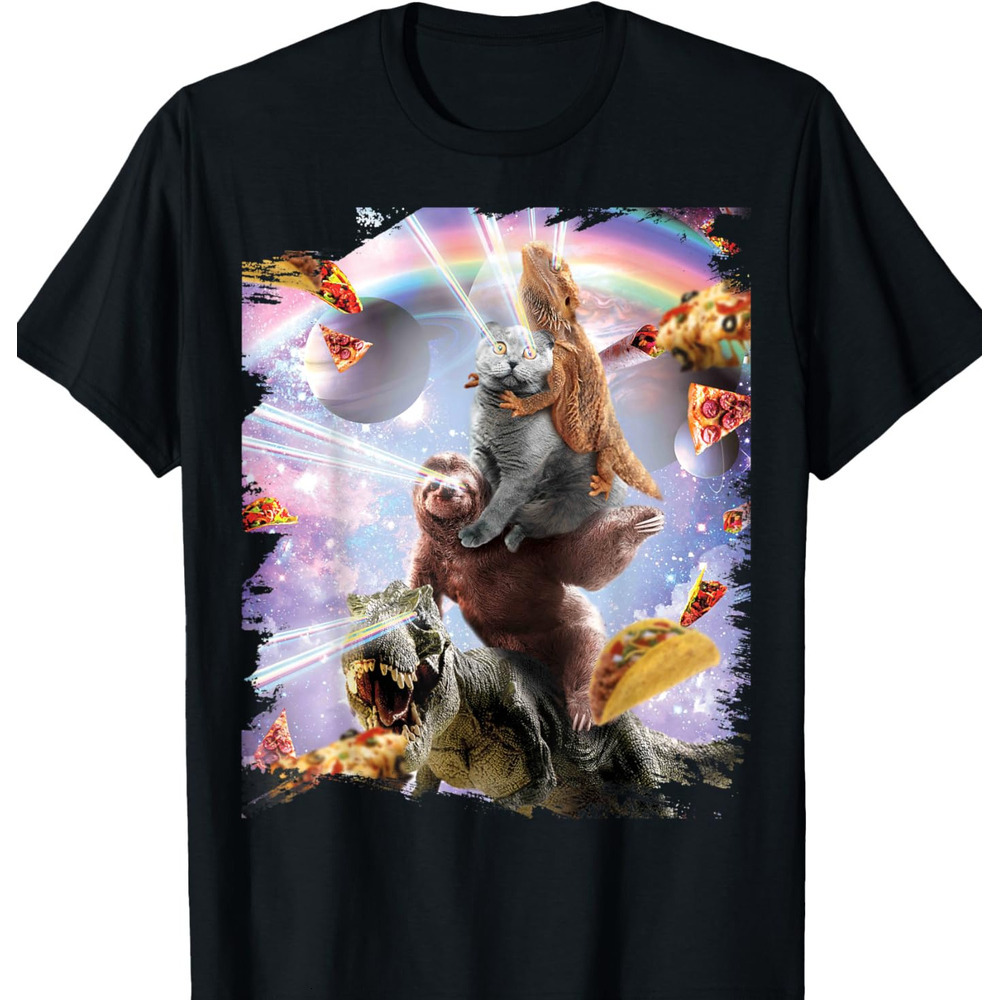 T shirt for Mens Laser Eyes Space Bearded Dragon Cat Sloth Dinosaur Graphic Tee Casual Tops Clothes Short sleeve