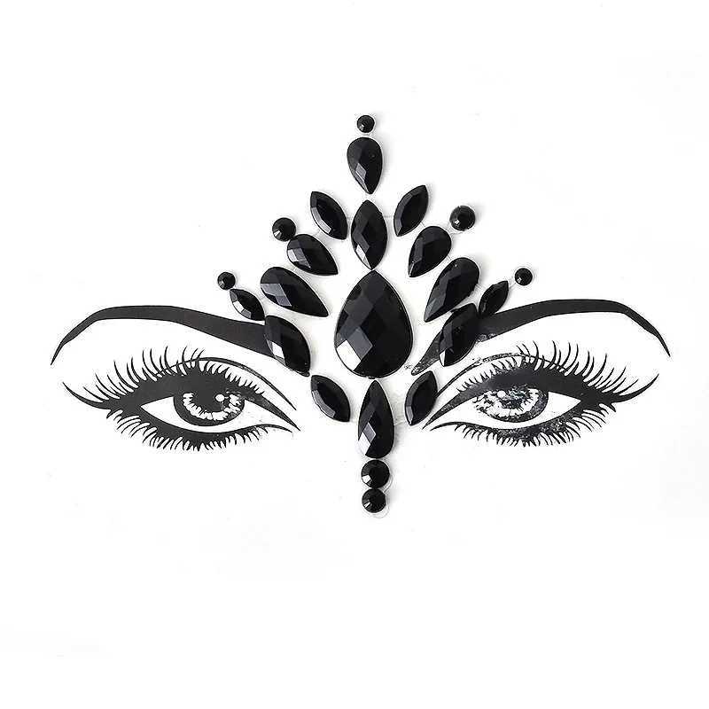 Halloween 3D Black Crystal Stickers Carnival Decoration Fashion Shining Colorful Acrylic Facial Stickers Temporary Tattoo StickersXJ25414