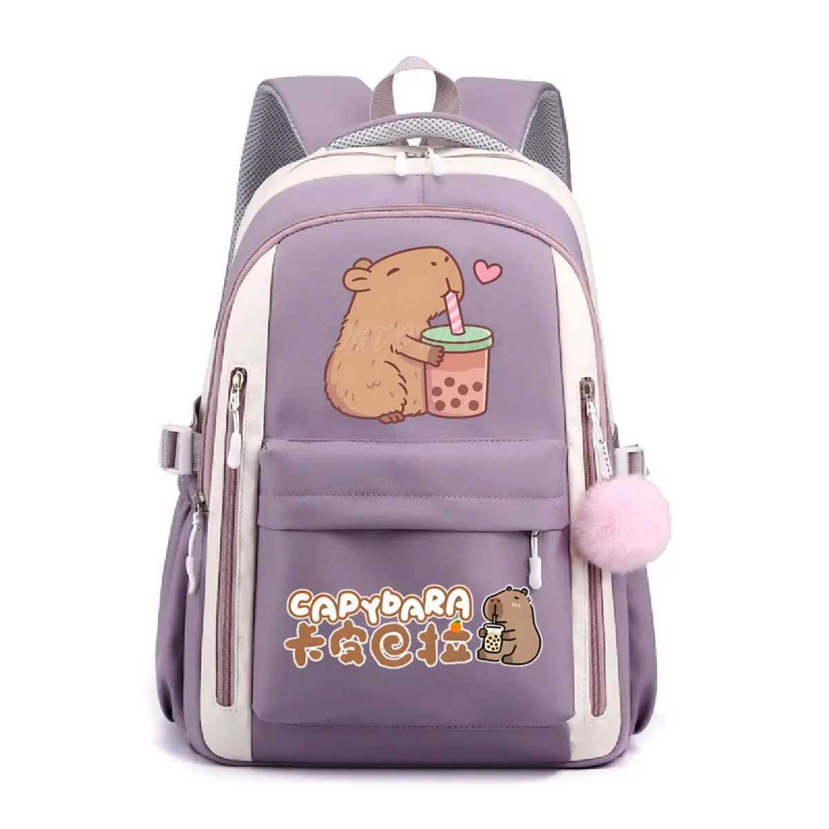 School Backpack for Girls Cute Capybara Bubble Tea Print Schoolbags Women Girls Casual School Bags Trendy Travel RackpackW251113