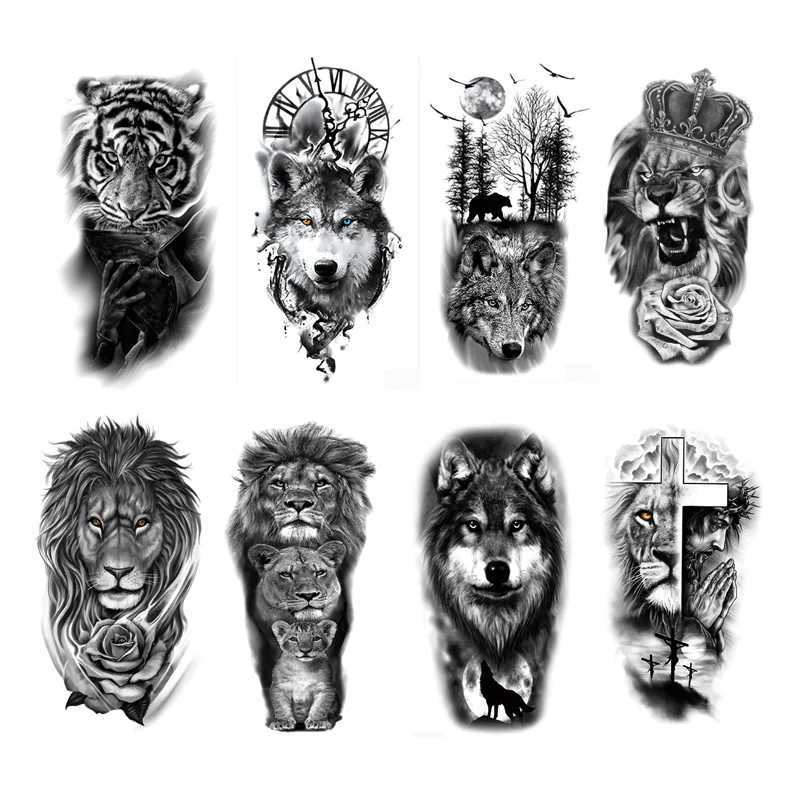 Men women animals lions tigers bear tattoo stickers wolf crowns body art arm fake tattoosXJ25414