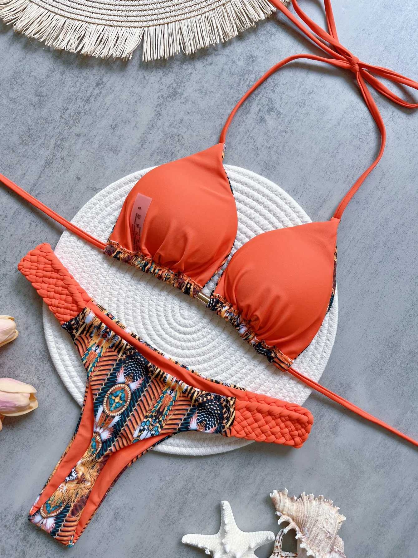 RUOTONSEPT Print Halter Mini Thong High Cut Bikini Female Swimsuit Women Swimwear Two-pieces Bikini set Bather Bathing Suit SwimW251113