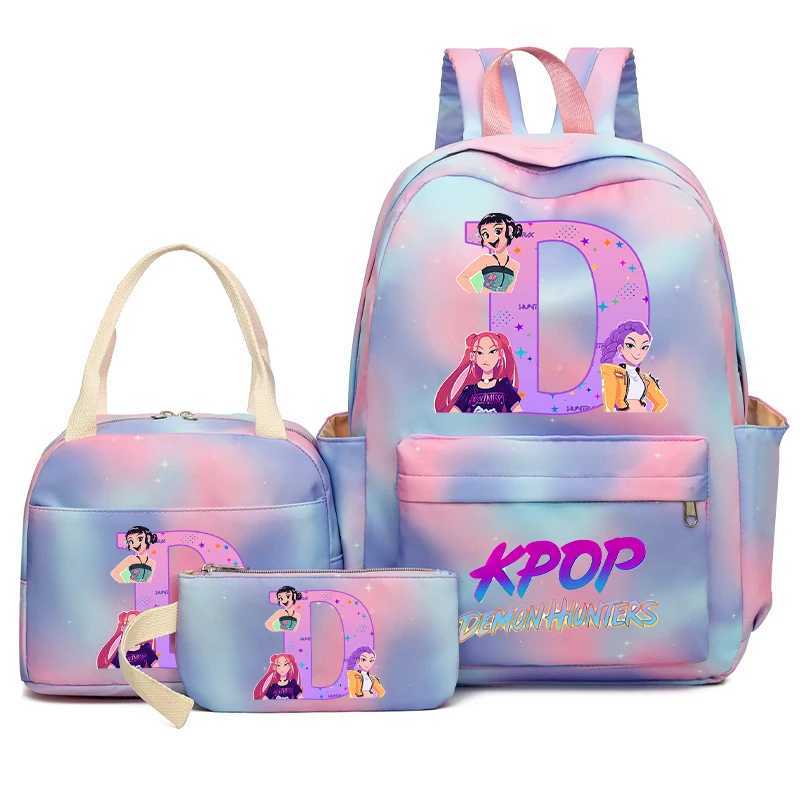 3pcs K-pop Demon Hunters Schoolbag Pencil Case Lunch Bag Set for Students Letter Printed Backpack Pen Bags Suit Gifts C251114