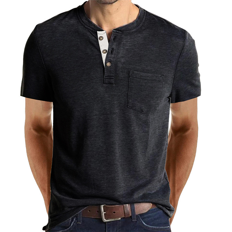 2025 Summer Mens Short sleeved T-shirt Mens Henley Shirt Top T-shirt