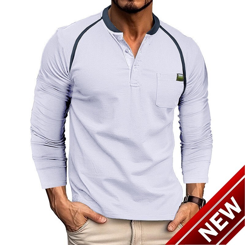 2025 Autumn and Winter Mens Wear Long Sleeve Mens T-shirt Mens Henry Shirt Colored T-shirt Mens