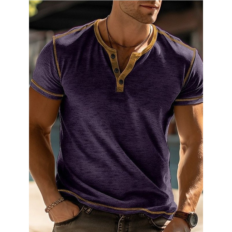 Youth mens summer round neck solid color breathable short sleeved T-shirt casual top
