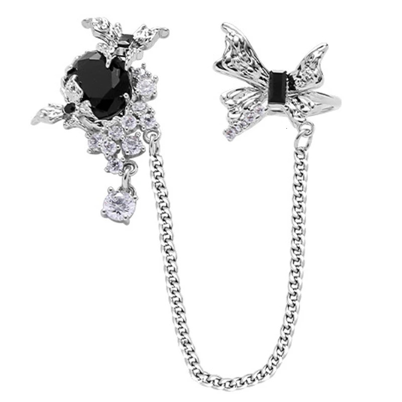 Eetit 1PC Exclusive n Inlaid Zircon Glass Butterfly Chain Ear Clip Bone Earring Delicate Jewelry for Women Gift 250411