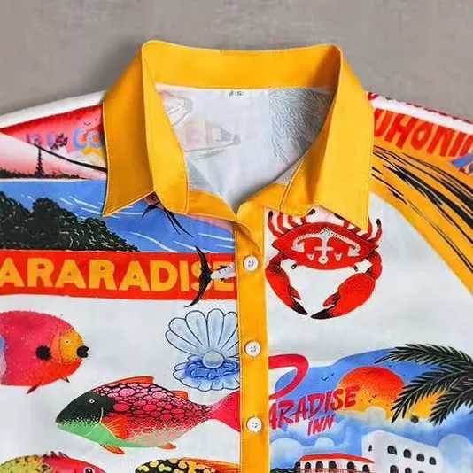 Fashion Printed Beach Holiday 2-piece Womens Spring/Summer Long Sve Top+Wide Leg Womens Oversized 2-piece SetXJ250414