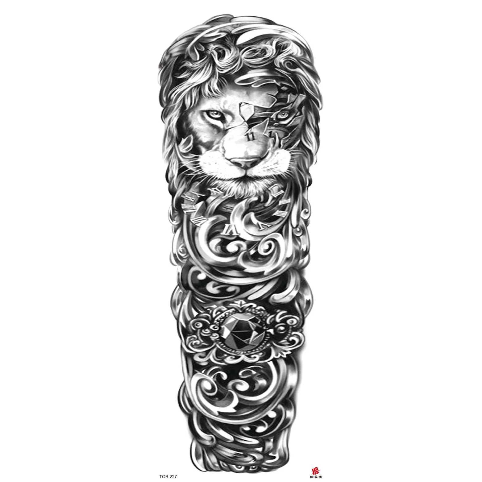 Full arm tattoo sticker with Jesus Virgin Crown and lion waterproof tattoo stickerXJ25414