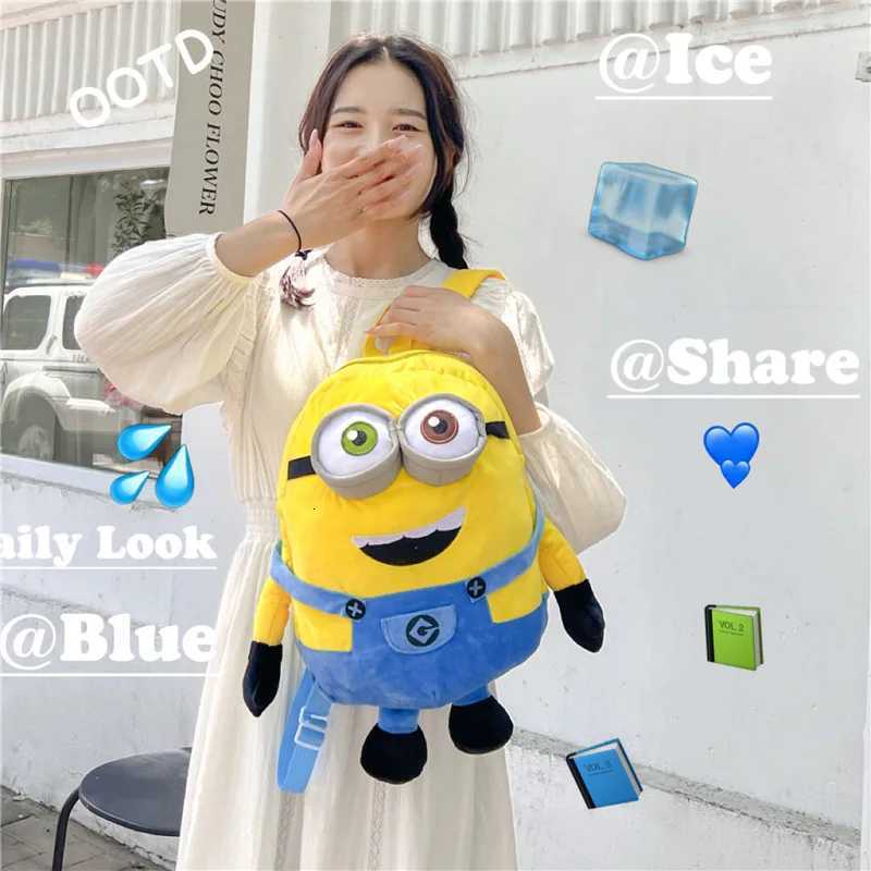 Kawaii Cartoon Plush Backpack Cute Minions Doll High-Capacity Girl Birthday Gift Single Shoulder Bag Handbag Student BackpackW251113