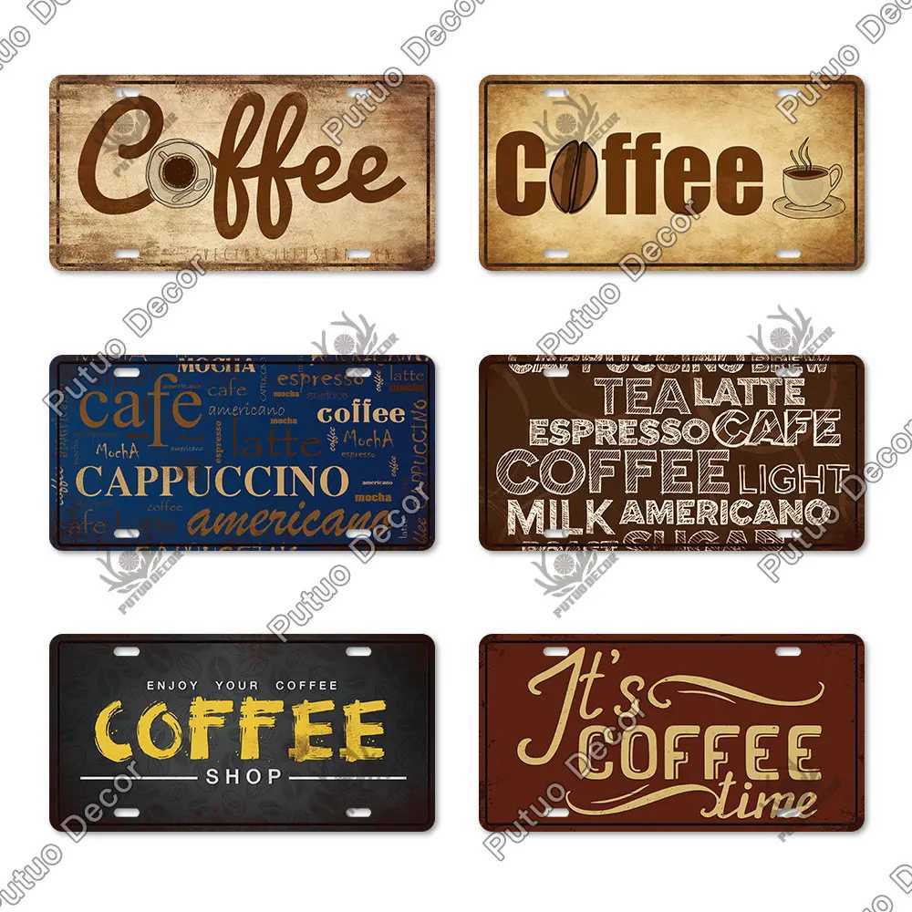 Putuo Decor Coffee Licenses Plate Metal Sign Tin Signs Decorative Plaques for Cafe Kitchen Living Room Garage Door Wall DecorM251114