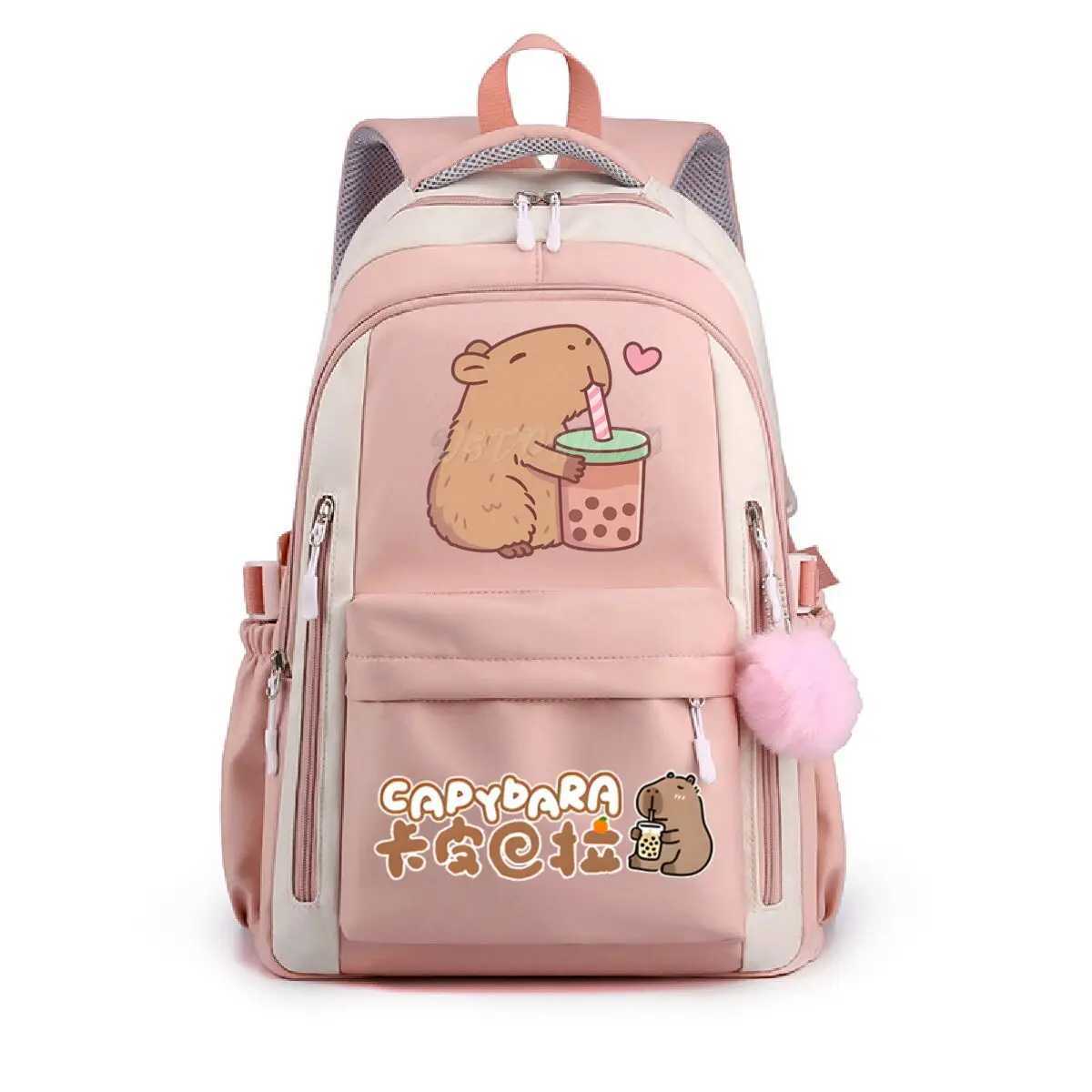 School Backpack for Girls Cute Capybara Bubble Tea Print Schoolbags Women Girls Casual School Bags Trendy Travel RackpackW251113