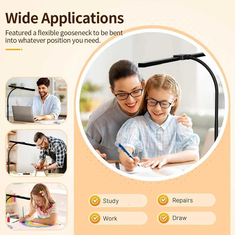 24W Ultra Bright Double Head LED Desk Lamp Eye-Caring Reading Light with Remote Control 5 Color Temperature Settings 10 Level M251114